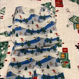 Hanna Andersson Blue and White Ski Print Kids Pajama Set